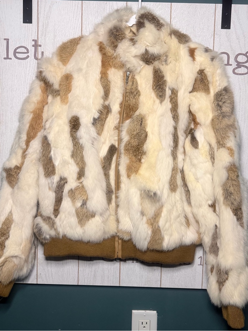 Wilsons Leather Cream & Brown Patchwork Faux Fur Bomber Jacket